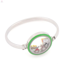 High quality 316l stainless steel enamel green floating locket bracelet bangle